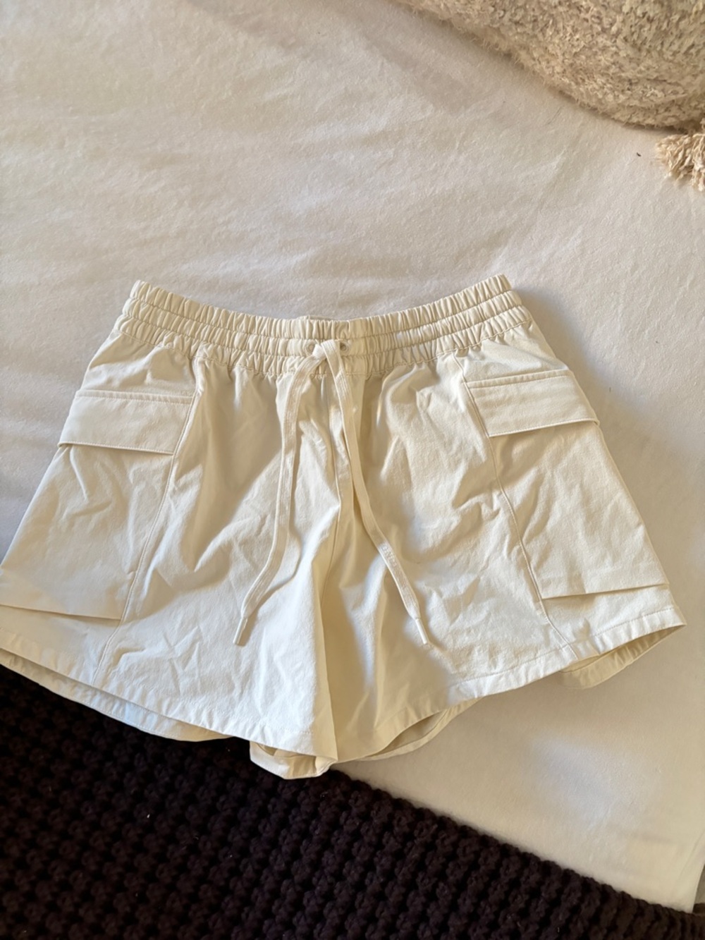 Cream Cargo Drawstring Shorts